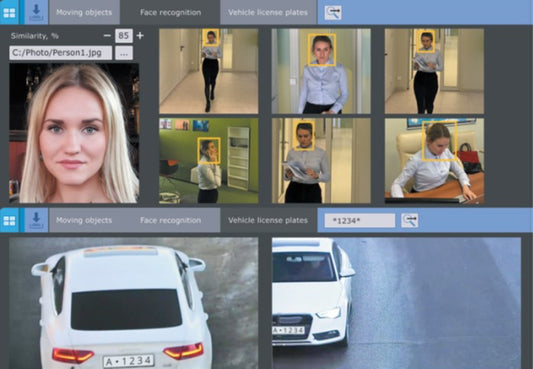 Puede comprobar rápidamente la fotografía de una persona o el número de un automóvil, total o parcialmente, contra el material grabado. También se puede buscar en varias cámaras de vídeo.